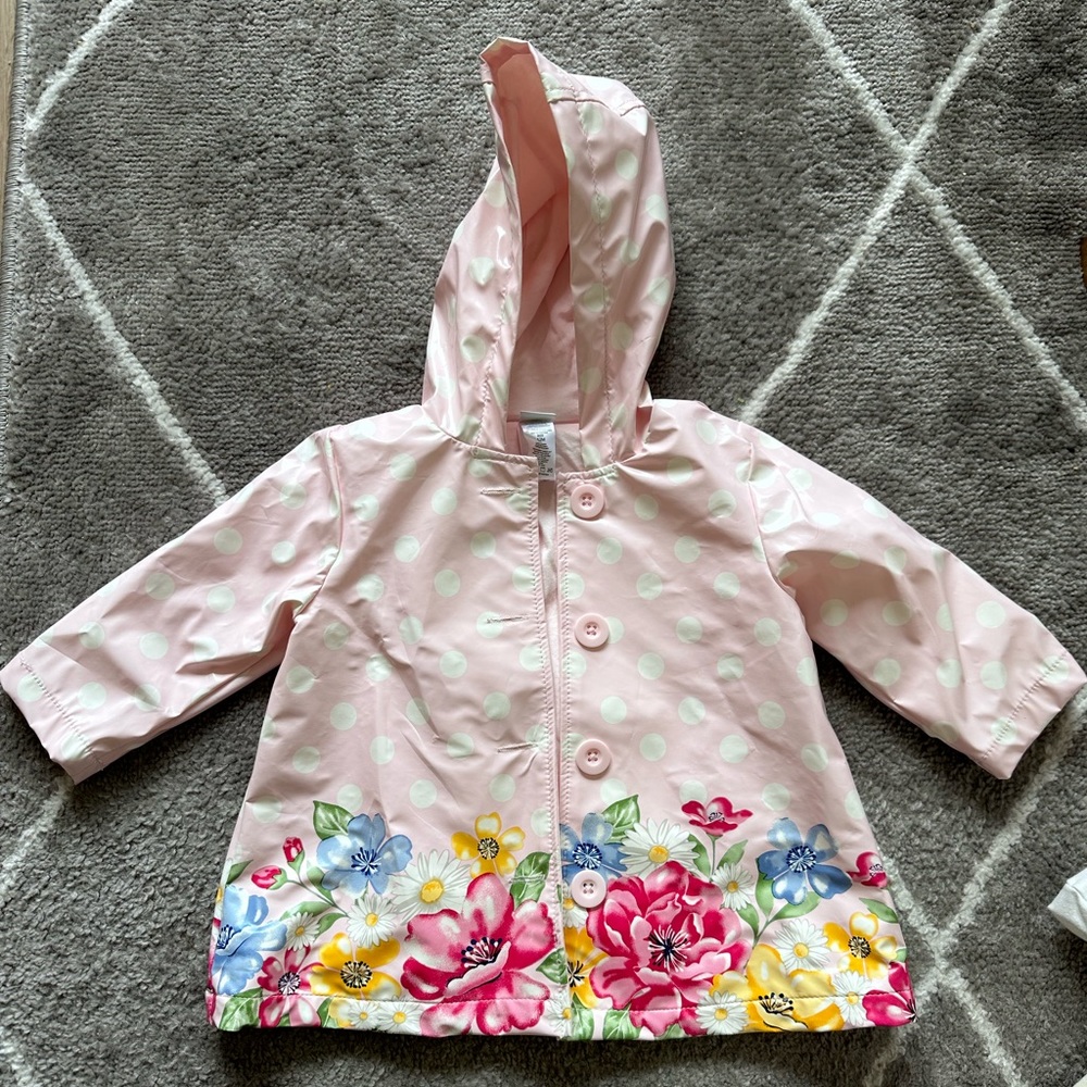 Girls Pink Flower Rain Jacket size 12M